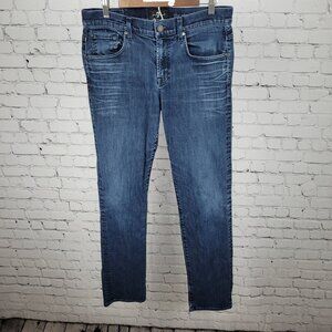 7 For All Mankind Blue Denim The Straight Luxe Performance Jeans Size 33 (33x33)
